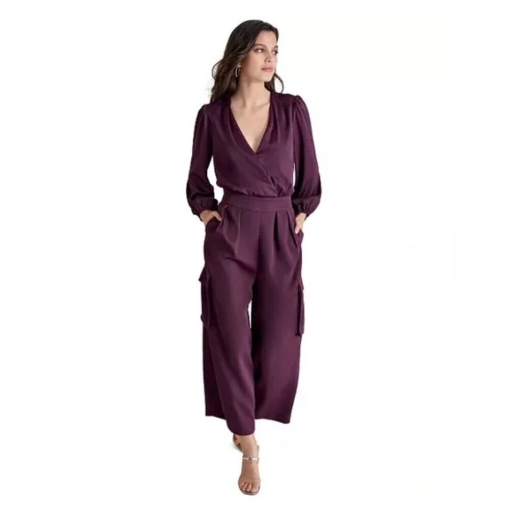 DKNY Women's Surplice-Neck Long-Sleeve Utility Jumpsuit New
